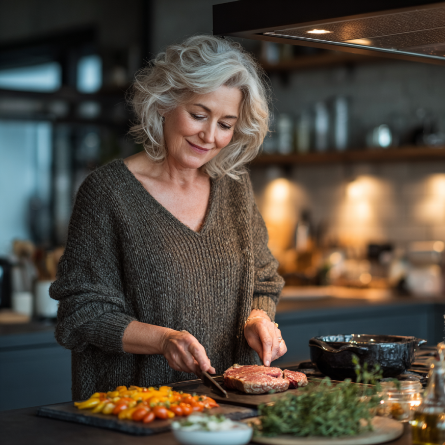 Літня пара готує здорову їжу