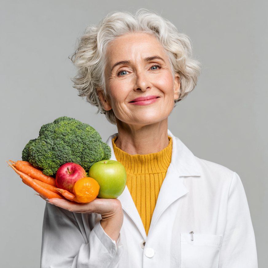 Літня жінка готує здорову їжу